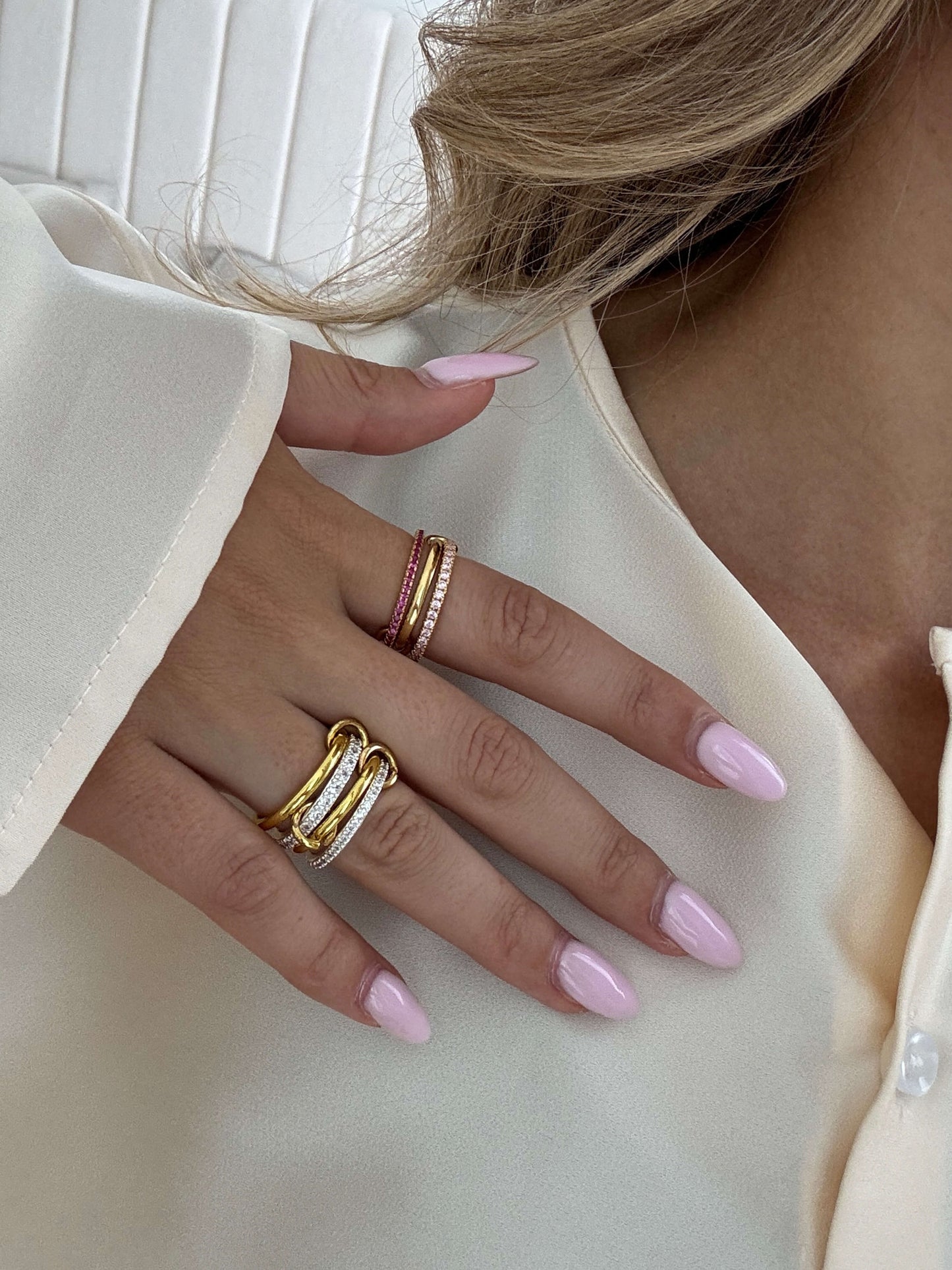 Bague empilée en strass rose rosé