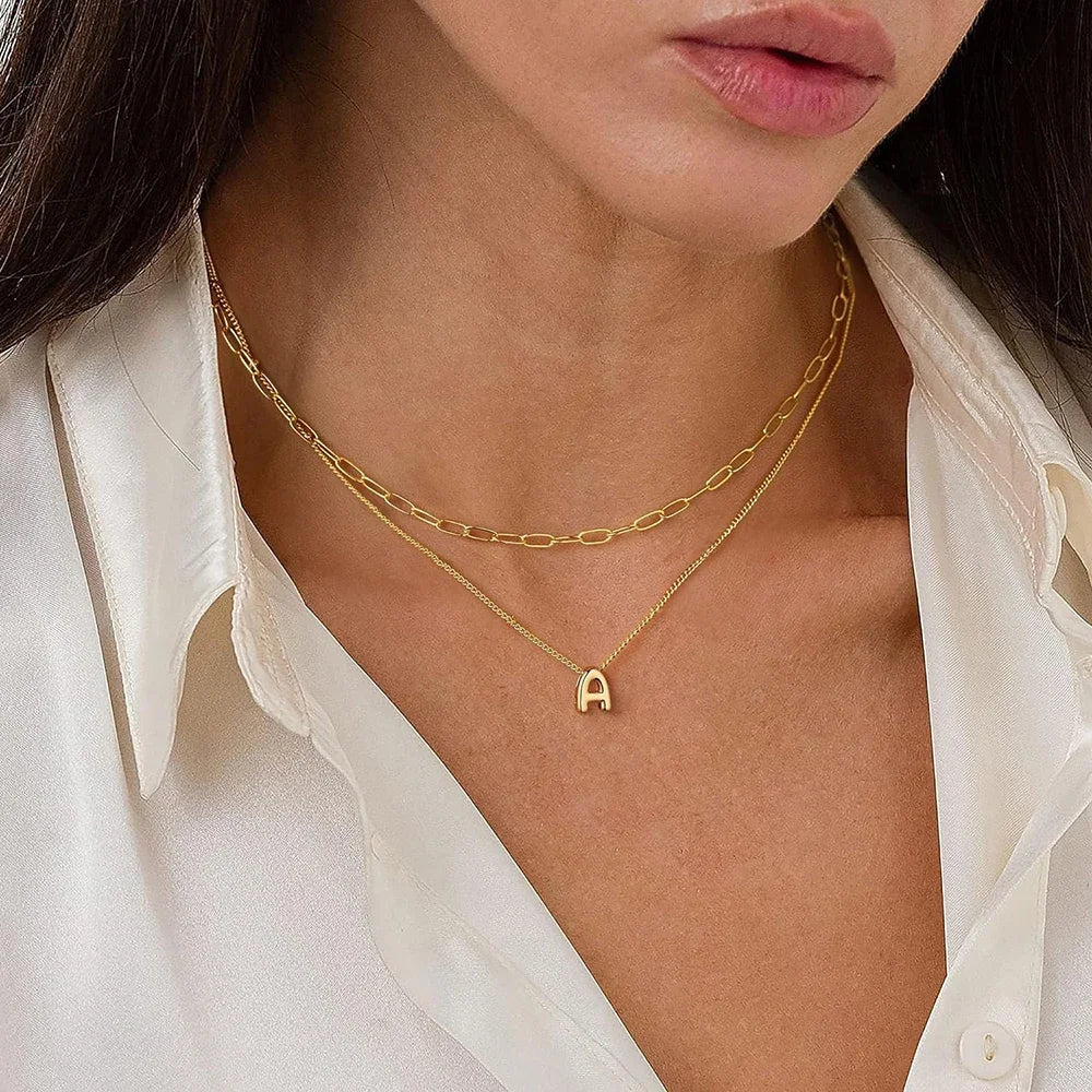 ZEYA - Alouette Gold Initial Necklace - Dainty 3D Bubble Name Jewelry for Women