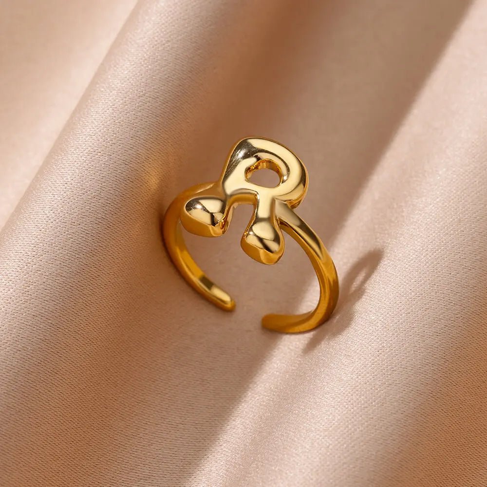 ZEYA - Cindella Gold Rings for Women - Adjustable Stainless Steel Bubble Letter Design