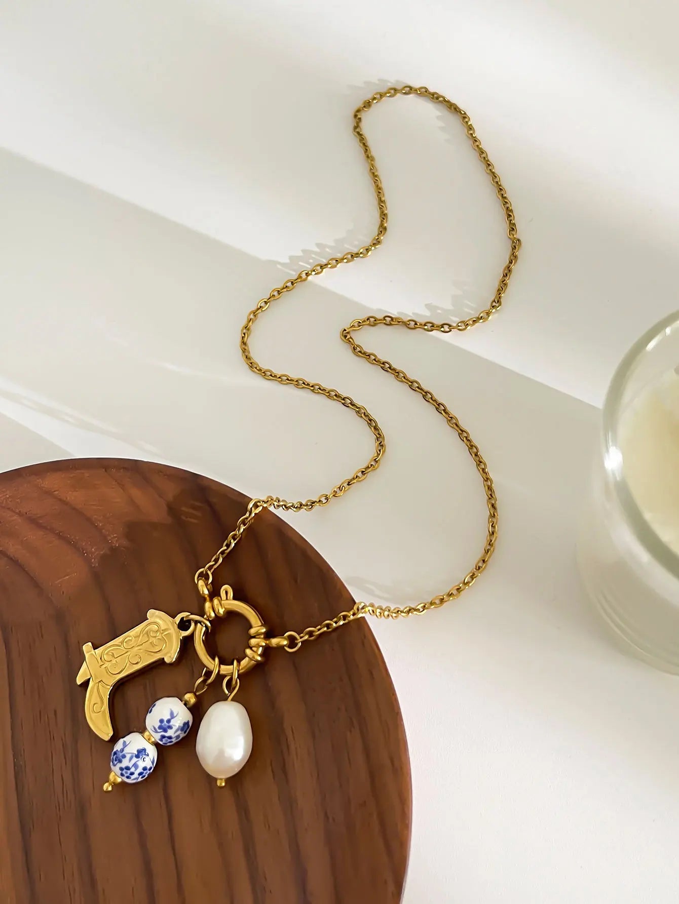 ZEYA - Cristy Pendant Necklace - 316L Stainless Steel Shoe Shape with Freshwater Pearl for Women