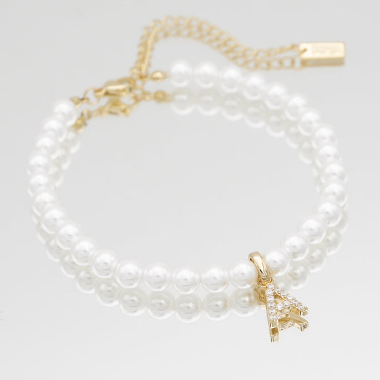 ZEYA - Cyra Pearl Initial Bracelet with Pavé Charm - Elegant Adjustable Design