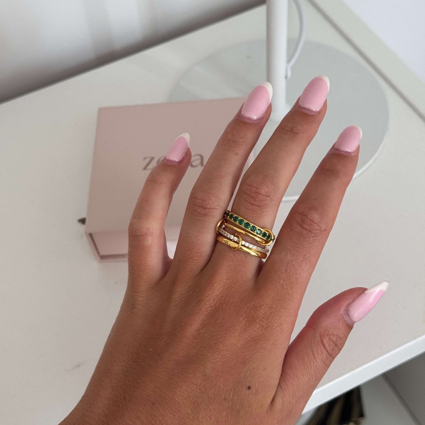 ZEYA - Dana Emerald Rhinestone Stacked Ring