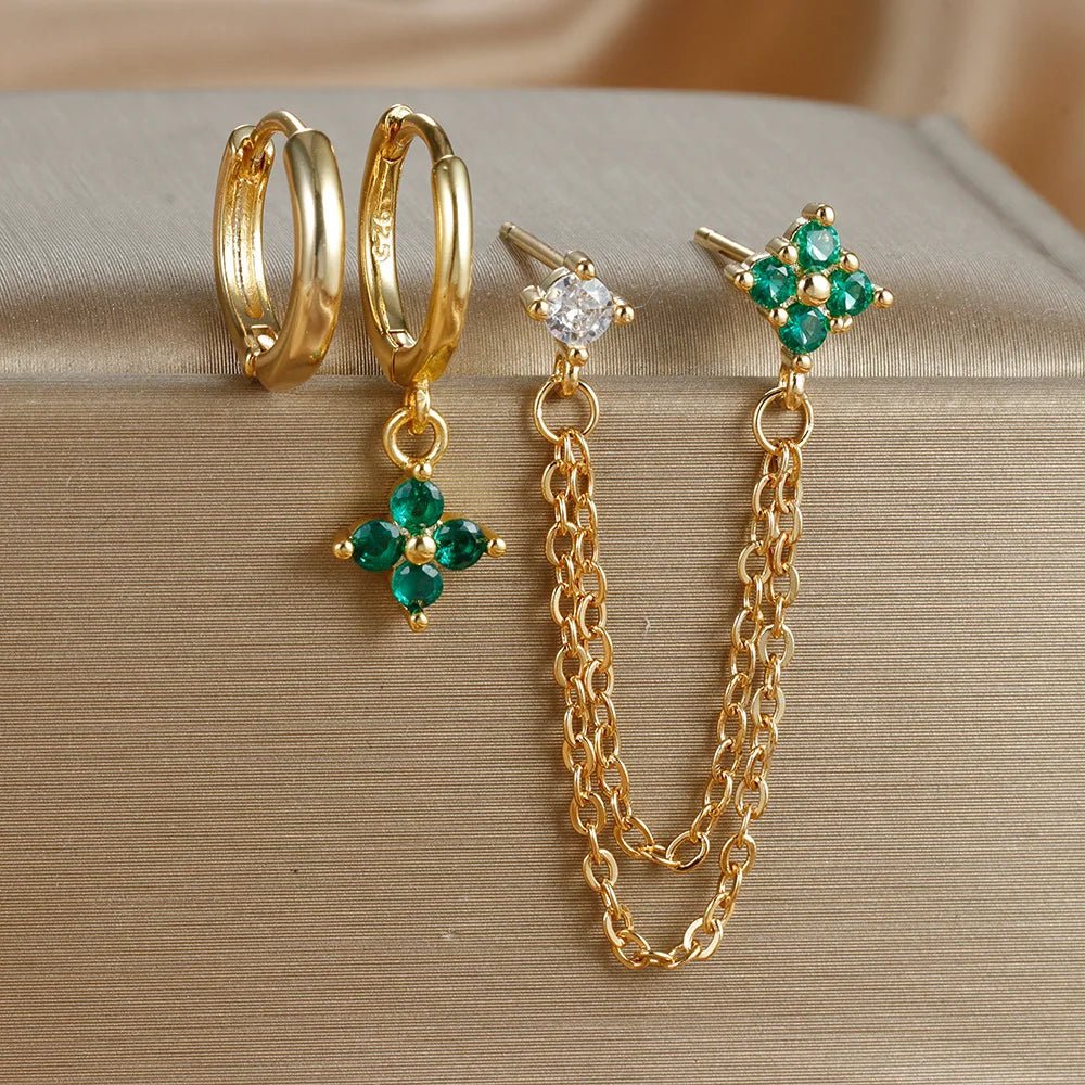 ZEYA - Diantha Earrings - 3PCS Stainless Steel Flower Hoop Earrings for Women with Zircon