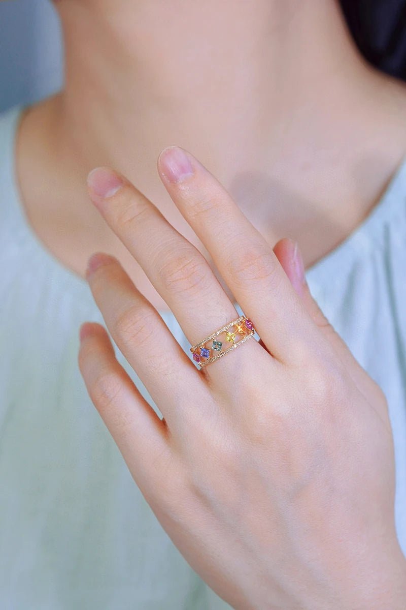 ZEYA - Emily Ring - Dainty Square Ring with Rainbow Crystal for Women
