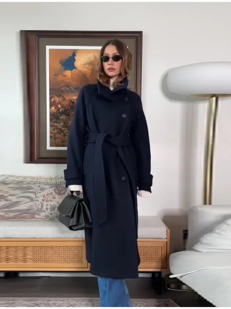 ZEYA - Feline Long Belted High Collar Coat