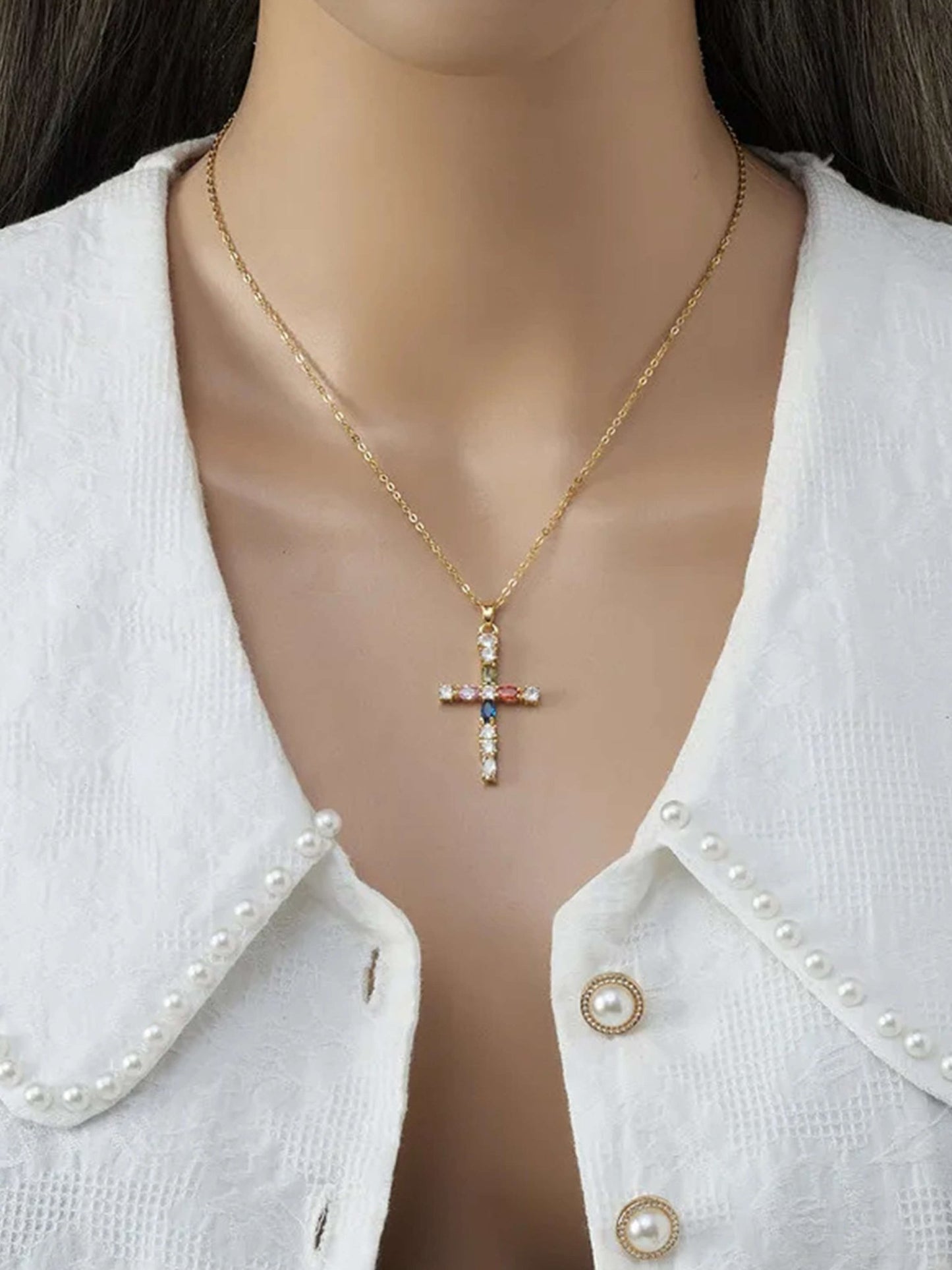 ZEYA - Lucy Zircon Cross Pendant Necklace