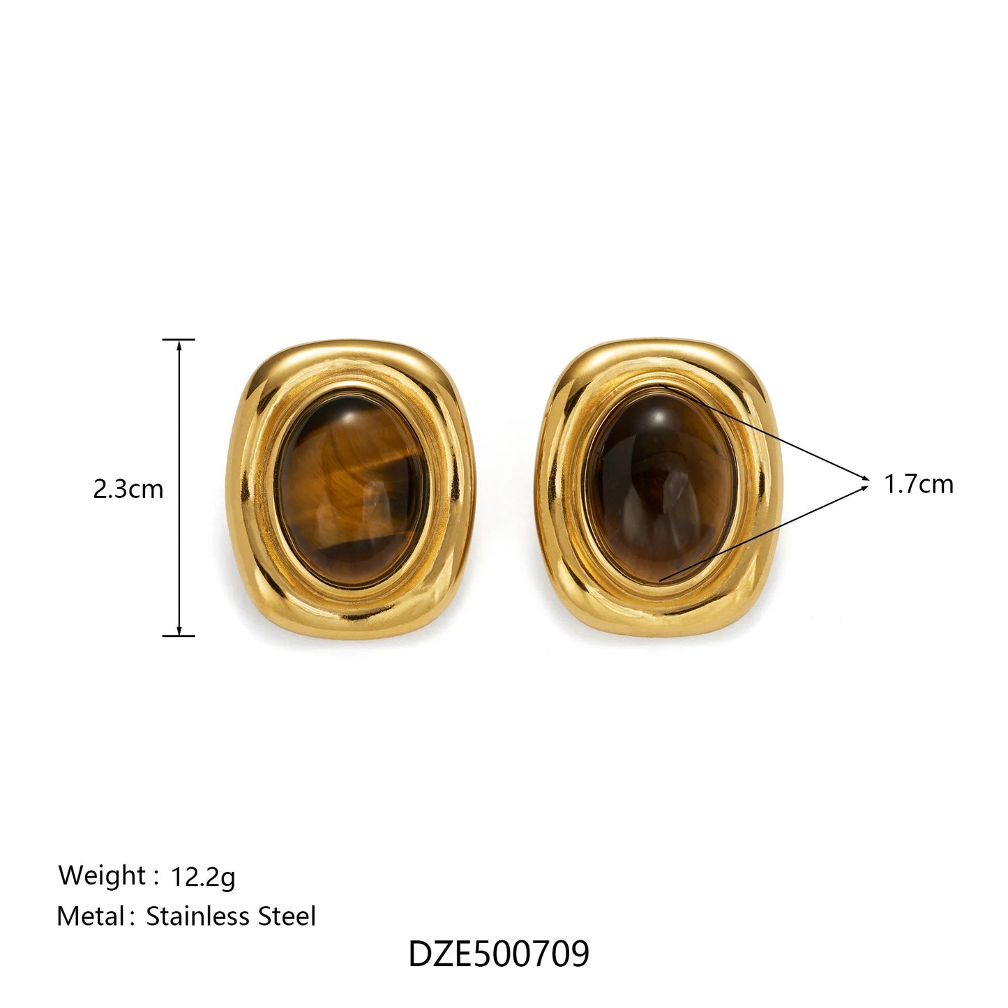 ZEYA - Olivia - Vintage Oval Gold Earrings with Natural Stones