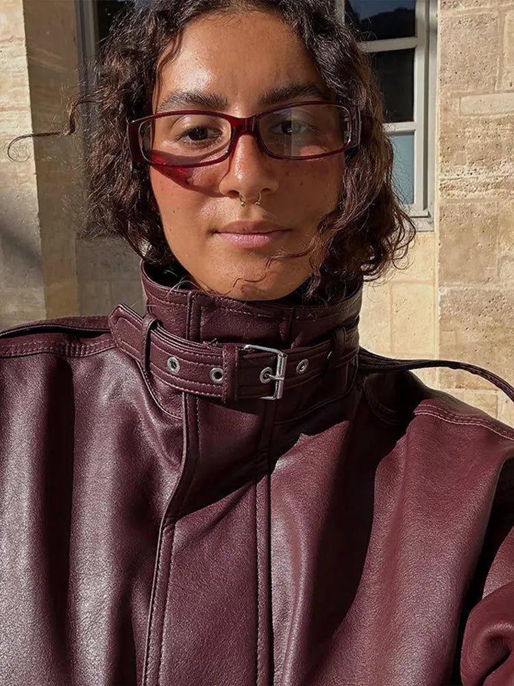 ZEYA - Ophelia Stand Collar Leather Jacket